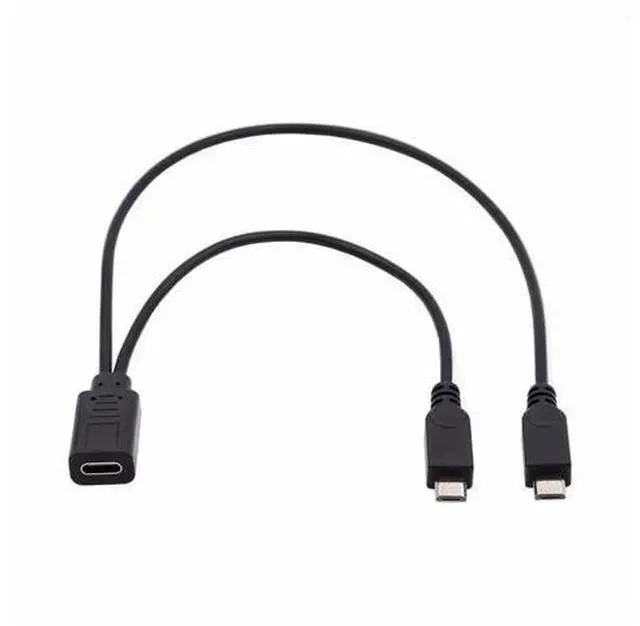 Alt view image 2 of 7 - Type-C USB-C Female DC 5V to Dual Micro USB 5Pin Male Splitter Extension Charge Cable