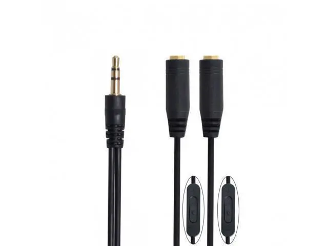 Alt view image 4 of 7 - SM Black 3.5mm Stereo Male to Double 3.5mm Female Audio Headphone Y Splitter Cable with Volume Switch