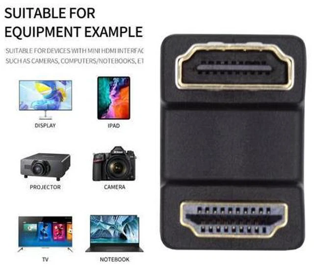 Alt view image 5 of 7 - HKCY Standard HDMI 1.4 Male Type-A to HDMI Female Port Savers 360 Degree Up Opposite U Shape Back Angled Extension Adapter Converter