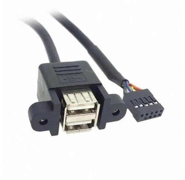 Main image of SM 50cm Stackable Dual USB 2.0 A Type Female to Motherboard 9 Pin Header Cable with Screw Panel Holes
