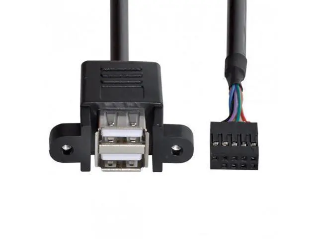Alt view image 7 of 7 - SM 50cm Stackable Dual USB 2.0 A Type Female to Motherboard 9 Pin Header Cable with Screw Panel Holes