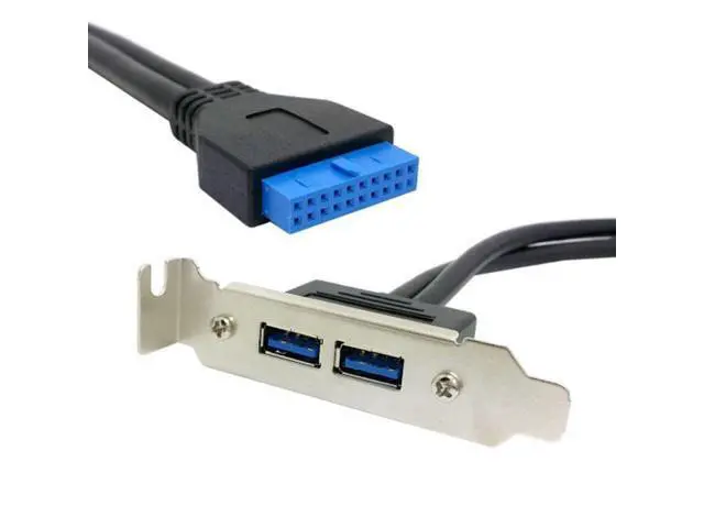 Alt view image 3 of 7 - SM Low Profile 80mm Height USB 3.0 Female Back panel to Motherboard 20pin cable with PCI bracket 40cm
