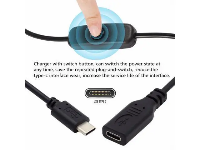 Alt view image 4 of 7 - USB-C Extension Cable with On Off Power Switch Button USB Type-C Male to Female for Laptop Keyboard Raspberry Pi 4B