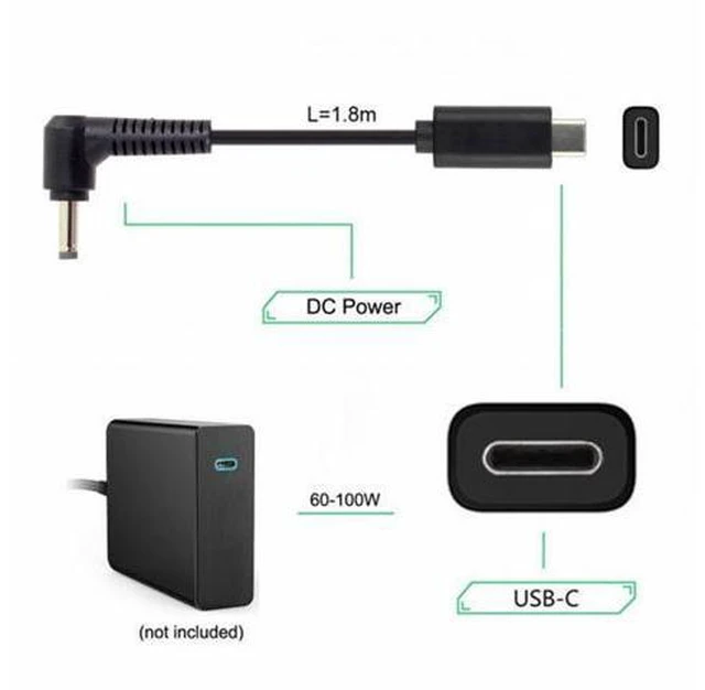 Alt view image 5 of 7 - Type-C USB-C Input to DC 4.0*1.3mm Power PD Charge Angled Cable for Laptop 18-20V