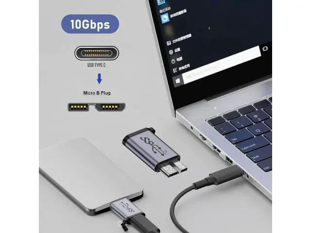 Alt view image 5 of 7 - USB-C USB 3.1 Type-C Female to Micro USB 3.0 Male Data Adapter 10Gbps Data Power with Chain for Laptop SSD Disk