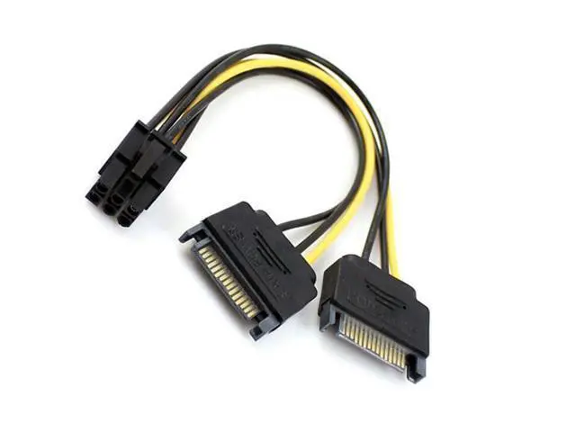 Alt view image 2 of 7 - SM Dual two SATA 15 Pin Male M to PCI-e Express Card 6 Pin Female Graphics Video Card Power Cable 15cm
