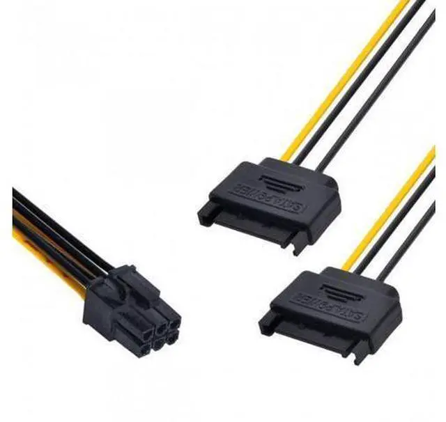 Main image of SM Dual two SATA 15 Pin Male M to PCI-e Express Card 6 Pin Female Graphics Video Card Power Cable 15cm
