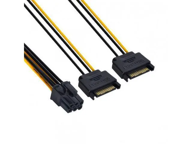 Alt view image 4 of 7 - SM Dual two SATA 15 Pin Male M to PCI-e Express Card 6 Pin Female Graphics Video Card Power Cable 15cm