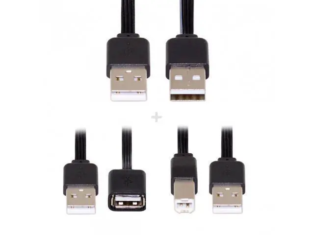 Alt view image 3 of 7 - SM 3pcs/lot 13cm USB 2.0 Type-A to Type-B Type-A Female Extension Male Data Flat Slim Cable for Printer Disk & Phone