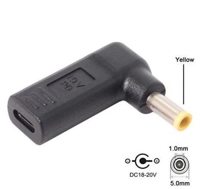 Alt view image 2 of 4 - USB 3.1 Type C USB-C to 5.0*1.0mm Adapter 90 Degree Angled Yellow UC-112-5010MM