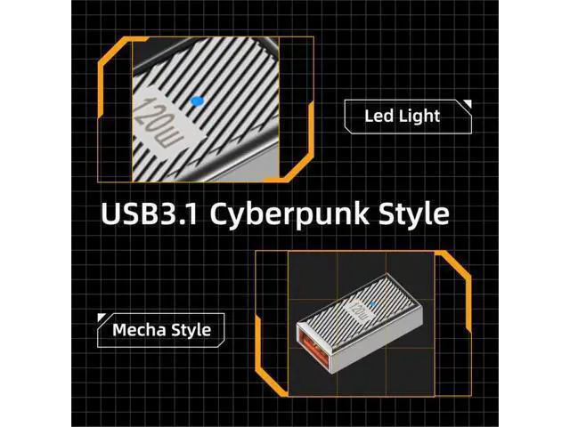Alt view image 6 of 7 - USB-C USB 3.1 Type-C Female to USB 3.0 A Female 10Gbps OTG Data 120W Power Adapter Alloy Shell Mecha Cyberpunk Style