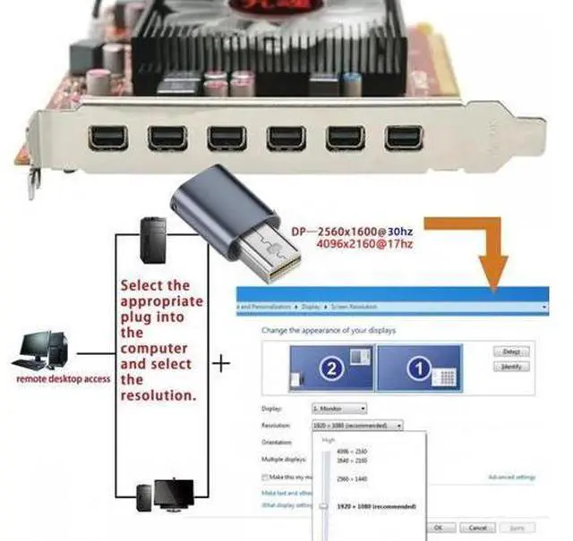 Alt view image 7 of 7 - CY Mini-DP Virtual Display Adapter Mini Displayport Dummy Plug Headless Ghost Emulator 4K@17hz with LED Light Blue