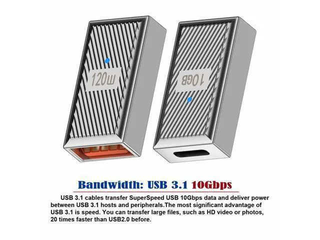 Alt view image 2 of 7 - USB-C USB 3.1 Type-C Female to USB 3.0 A Female 10Gbps OTG Data 120W Power Adapter Alloy Shell Mecha Cyberpunk Style