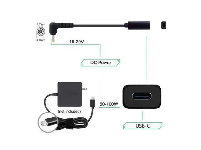 Alt view image 4 of 6 - SM Type C USB-C Female Input to DC 4.0*1.7mm Power PD Charge Cable fit for Laptop 18-20V