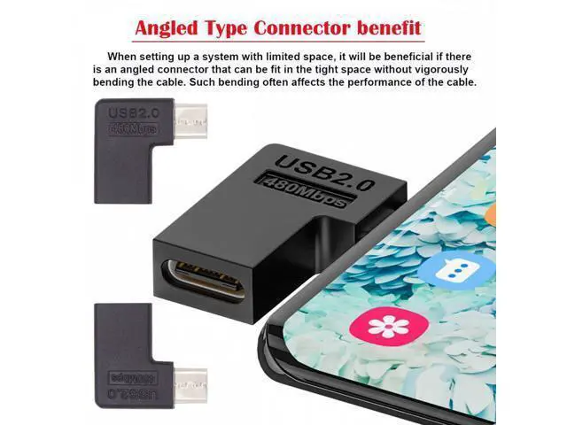 Alt view image 5 of 7 - 4pcs/lot USB-C USB2.0 Type-C Female to Micro USB Male Power Data Adapter 90/360 Degree Angled Type