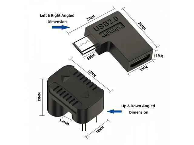 Alt view image 7 of 7 - 4pcs/lot USB-C USB2.0 Type-C Female to Micro USB Male Power Data Adapter 90/360 Degree Angled Type