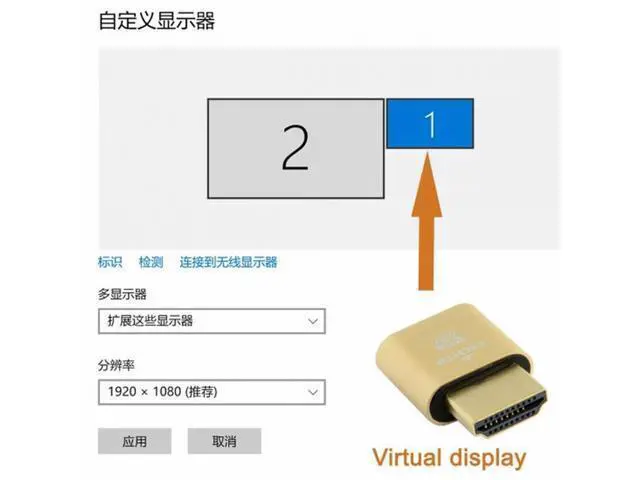 Alt view image 3 of 7 - Gold CY Virtual Display Adapter 4K HDMI 1.4 Male to Female Extension DDC EDID Dummy Plug Headless Ghost Display Emulator HDTV 4K@60Hz