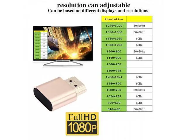 Alt view image 7 of 7 - Gold CY Virtual Display Adapter 4K HDMI 1.4 Male to Female Extension DDC EDID Dummy Plug Headless Ghost Display Emulator HDTV 4K@60Hz