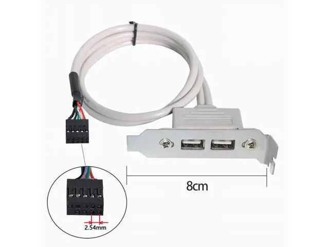 Alt view image 4 of 7 - SM Low Profile 8cm Height USB 2.0 Female Back panel to Motherboard 9pin cable with PCI bracket 30cm
