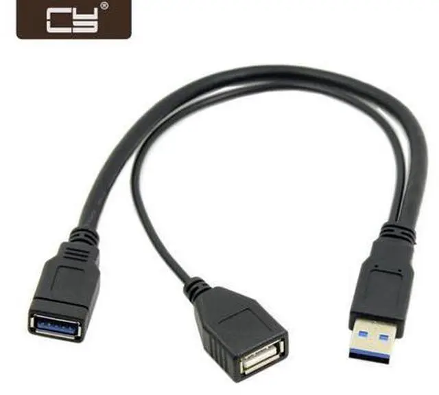 Main image of Black USB 3.0 Male to Dual USB Female Extra Power Data Y Extension Cable for 2.5" Mobile Hard Disk U3-041