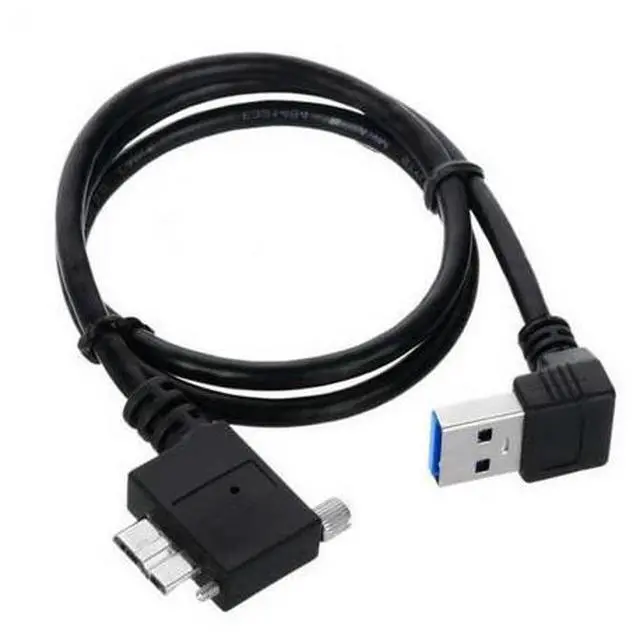 Alt view image 2 of 7 - SM Down Direction Right Angled 90 Degree USB 3.0 A plug to Micro B Plug Left Angled locking screws Panel Cable 40cm