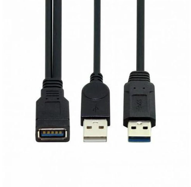 Main image of Black USB 3.0 Female to Dual USB Male Extra Power Data Y Extension Cable for 2.5" Mobile Hard Disk