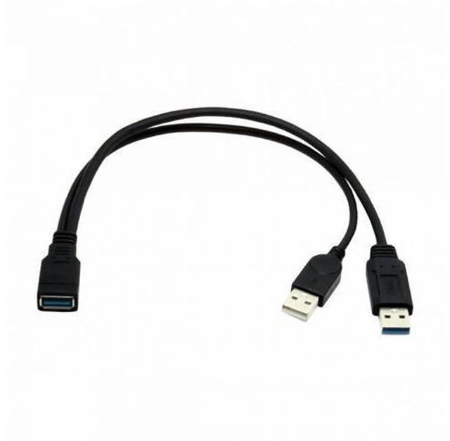 Alt view image 2 of 7 - Black USB 3.0 Female to Dual USB Male Extra Power Data Y Extension Cable for 2.5" Mobile Hard Disk