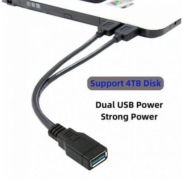 Alt view image 5 of 7 - Black USB 3.0 Female to Dual USB Male Extra Power Data Y Extension Cable for 2.5" Mobile Hard Disk
