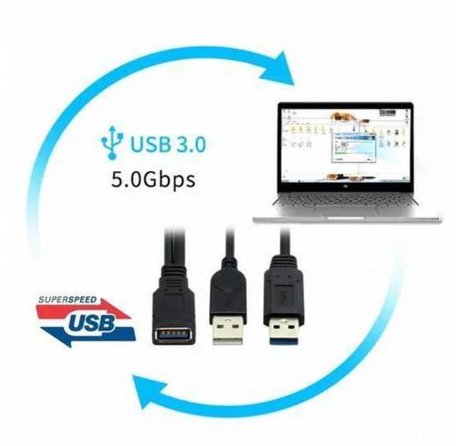 Alt view image 6 of 7 - Black USB 3.0 Female to Dual USB Male Extra Power Data Y Extension Cable for 2.5" Mobile Hard Disk