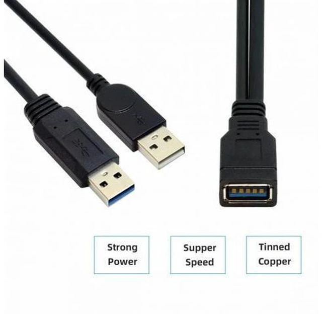 Alt view image 7 of 7 - Black USB 3.0 Female to Dual USB Male Extra Power Data Y Extension Cable for 2.5" Mobile Hard Disk