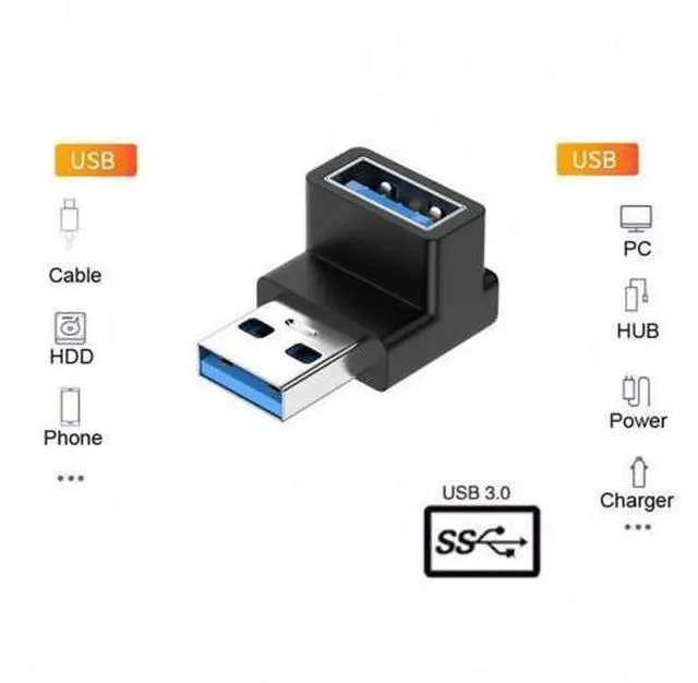 Alt view image 3 of 5 - 10Gbps USB3.0 Male to Female Extension Power Data Video Adapter 90 Degree Up Angled Type