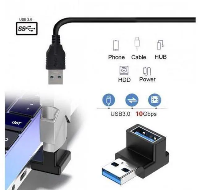 Alt view image 5 of 5 - 10Gbps USB3.0 Male to Female Extension Power Data Video Adapter 90 Degree Up Angled Type