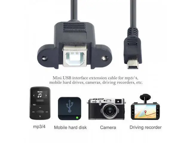 Alt view image 7 of 7 - Mini USB B Type 5pin Male to USB 2.0 B Type Female Data Cable with M3 Nuts Panel Mount Type