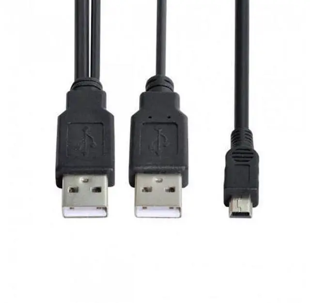 Main image of SM USB2.0 Dual Two A type Male to Mini 5-Pin male Y Cable for Hard Disk Drive Case