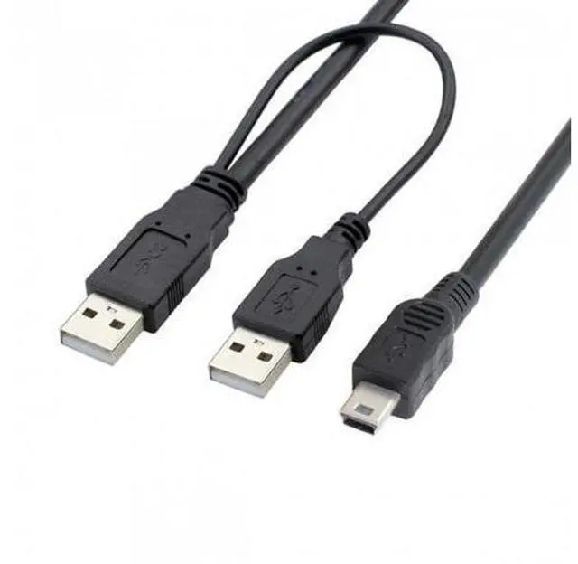Alt view image 3 of 7 - SM USB2.0 Dual Two A type Male to Mini 5-Pin male Y Cable for Hard Disk Drive Case