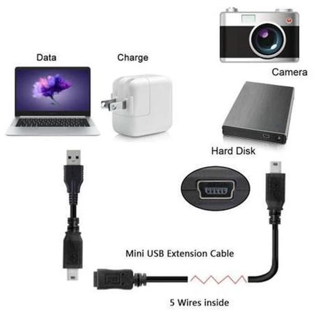 Alt view image 5 of 6 - USB 2.0 Hi speed Mini USB 5Pin Male to Female Extension Adapter Cable 50cm U2-049-0.5M