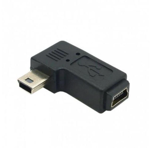 Main image of SM Mini USB 2.0 5P Male to Female M to F Extension Adapter 90 Degree Left Angled