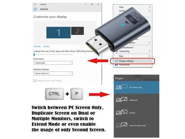 Alt view image 5 of 7 - Blue CY Virtual Display Adapter 4K HDMI 1.4 Male to Female Extension DDC EDID Dummy Plug Headless Ghost Display Emulator HDTV 4K@60Hz