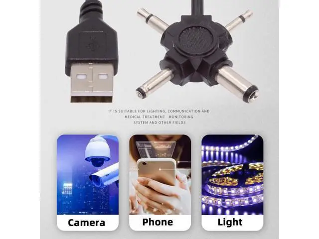 Alt view image 5 of 7 - USB 2.0 Type-A Male to 4-in-1 DC 5V 5.5x2.1mm 4.0x1.7mm Mono 3.5mm 2.5mm Power Plug Barrel Connector Charge Cable