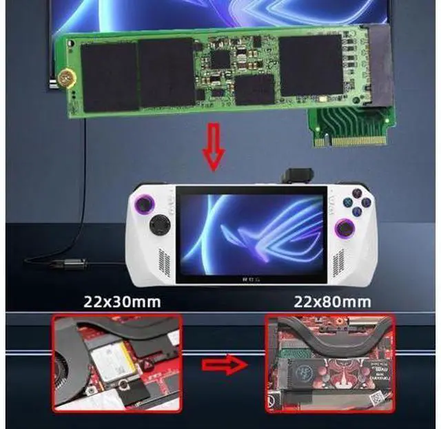 Alt view image 5 of 7 - HKCY NVME M-Key 22x30mm to 22x80mm Angled Extension SSD Upgrade Adapter Compatible with ROG Ally Gaming