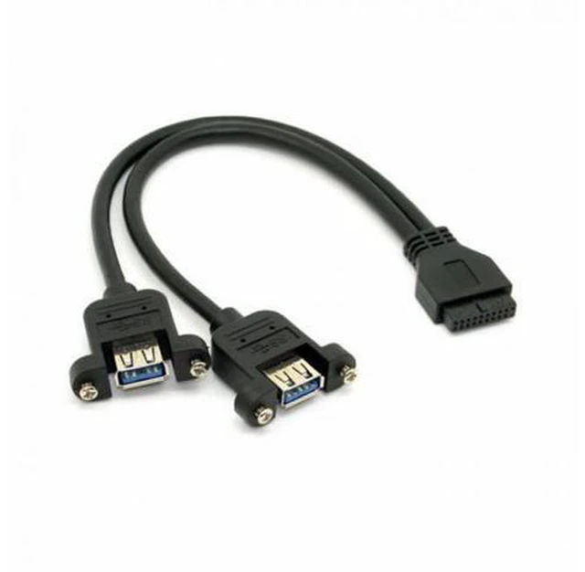 Main image of USB 3.0 Dual Ports A Female Screw Mount Type to Motherboard 20pin Header cable Black