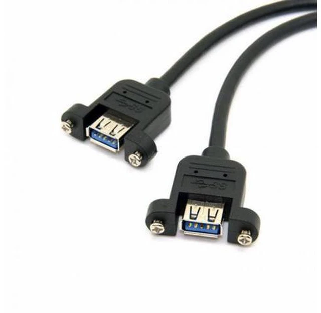Alt view image 3 of 6 - USB 3.0 Dual Ports A Female Screw Mount Type to Motherboard 20pin Header cable Black