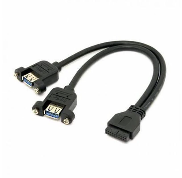 Alt view image 4 of 6 - USB 3.0 Dual Ports A Female Screw Mount Type to Motherboard 20pin Header cable Black