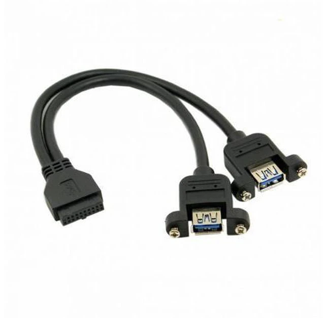 Alt view image 5 of 6 - USB 3.0 Dual Ports A Female Screw Mount Type to Motherboard 20pin Header cable Black