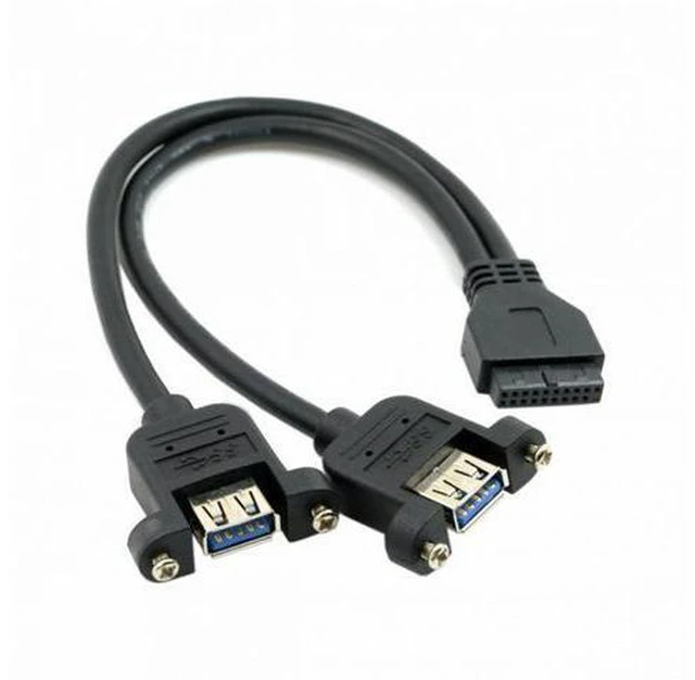 Alt view image 6 of 6 - USB 3.0 Dual Ports A Female Screw Mount Type to Motherboard 20pin Header cable Black
