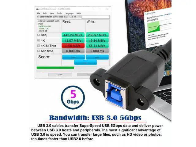 Alt view image 2 of 7 - USB 3.0 Type-B Female to USB3.0 Micro-B Male Cable Extension 5Gbps for Disk SSD Camera Data 30cm