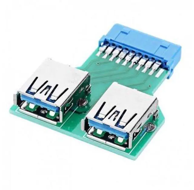 Alt view image 2 of 6 - Dual USB 3.0 A Type Female to Motherboard 20/19 Pin Box Header Slot Adapter PCBA