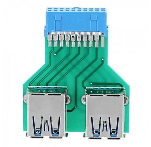 Alt view image 4 of 6 - Dual USB 3.0 A Type Female to Motherboard 20/19 Pin Box Header Slot Adapter PCBA