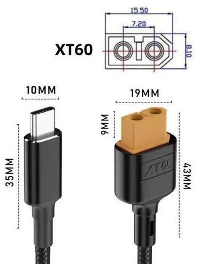 Alt view image 2 of 7 - HKCY USB-C Charger Cord SC100 Protocol XT60 to Type-C Fast Charging Cable for RC Lipo Battery Quadcopter Multicopter Aeromodelling