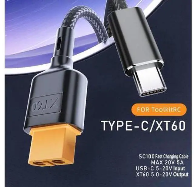 Alt view image 3 of 7 - HKCY USB-C Charger Cord SC100 Protocol XT60 to Type-C Fast Charging Cable for RC Lipo Battery Quadcopter Multicopter Aeromodelling